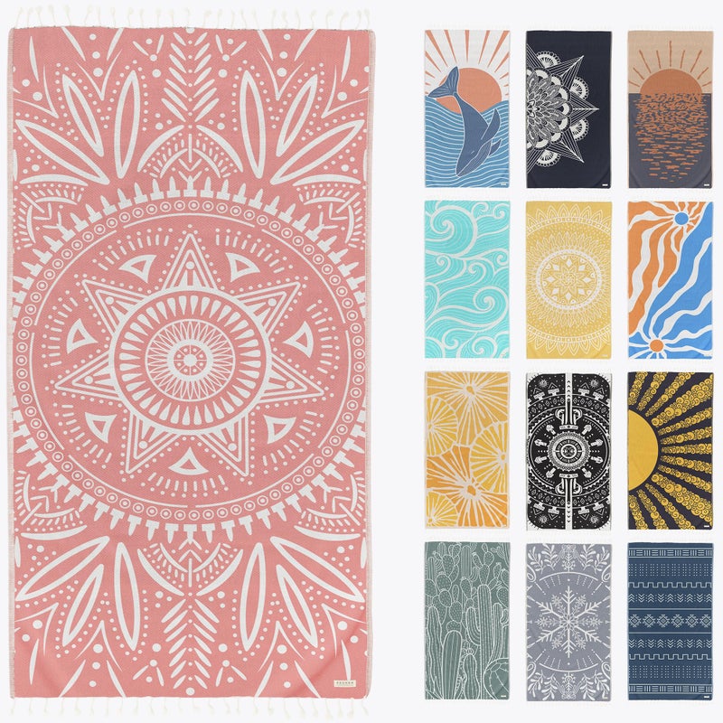 FESHKA Sand Free Turkish Beach Towel (37 x 67) Quick Dry Bath Towel, Oversized Beach Blanket, Lightweight for Travel - Made with 100% Organic Turkish Cotton - Lovesong (Pink) - Image 1
